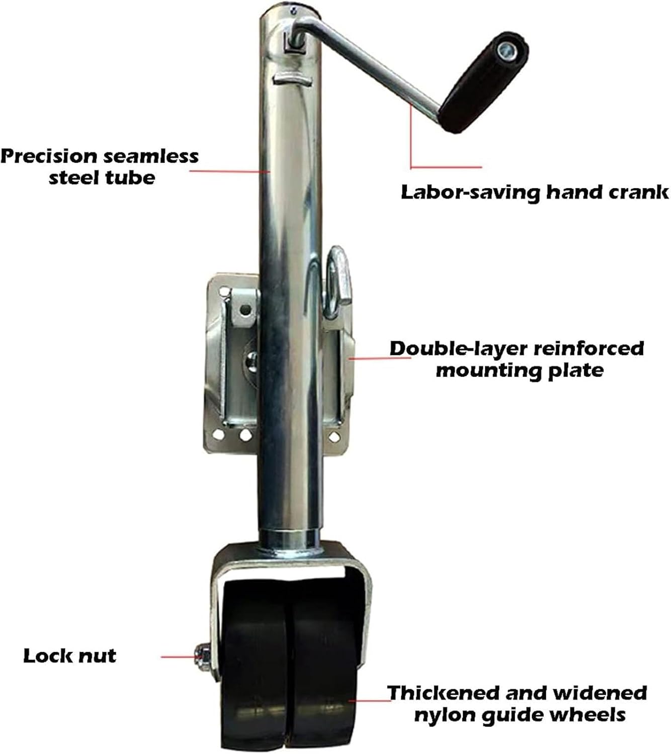 Galvanized Steel Folding Guide Wheel Bracket - Trailer Jack Wheel, Heavy Duty Boat Trailer Jack, Bolt-On Swivel Tongue with 6'' Dual Wheels, 10" Lift, 1500 Lbs, for Bo(
