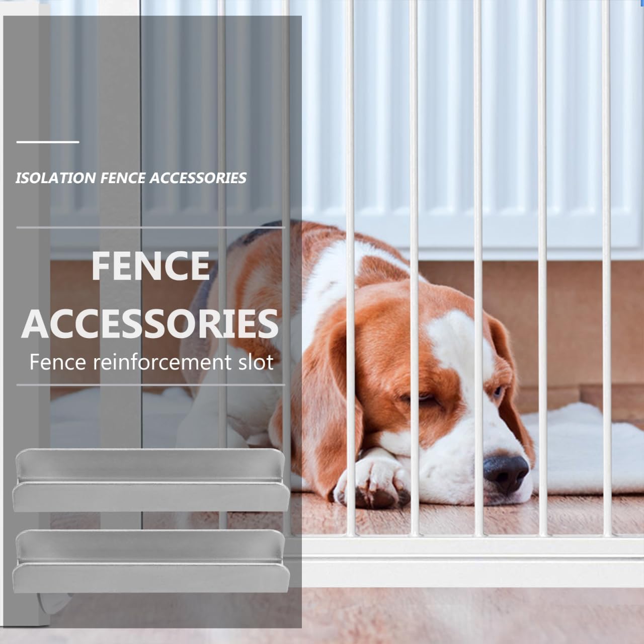 2PCS Fence Reinforcement Grooves U Shaped Gate Groove Sturdy Steel Reinforcement Tools for Pet Baby Gate Fence Stairs, Silver, 5.1X0.7 in (Pack of 2)
