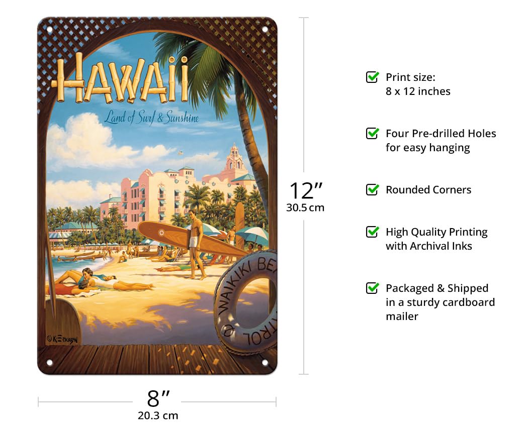 Amazon.com: Hawaii Land of Surf & Sunshine - Waikiki Beach Metal