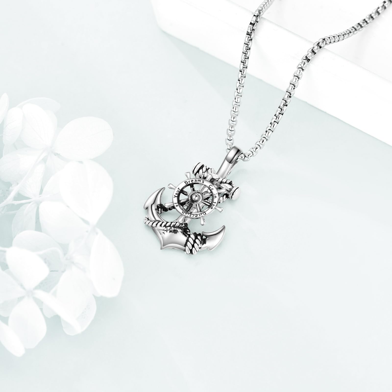 POPLYKE Collana con ancora per uomo e donna, regalo per lui, 20 + 2 pollici