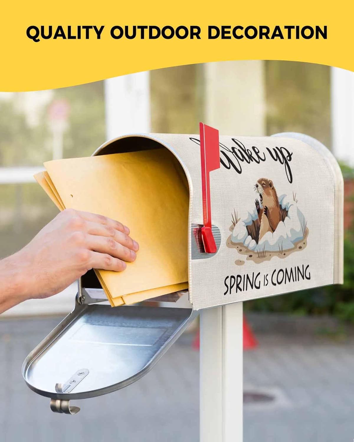Cute Cartoon Groundhog Mailbox Covers Magnetic Standard Size, Decorative Post Letter Numbers Box Wrap Decoration Covers Accessories for Garden Yard Outdoor Décor, Wake Up Spring Is Coming 21.7"x18.5"