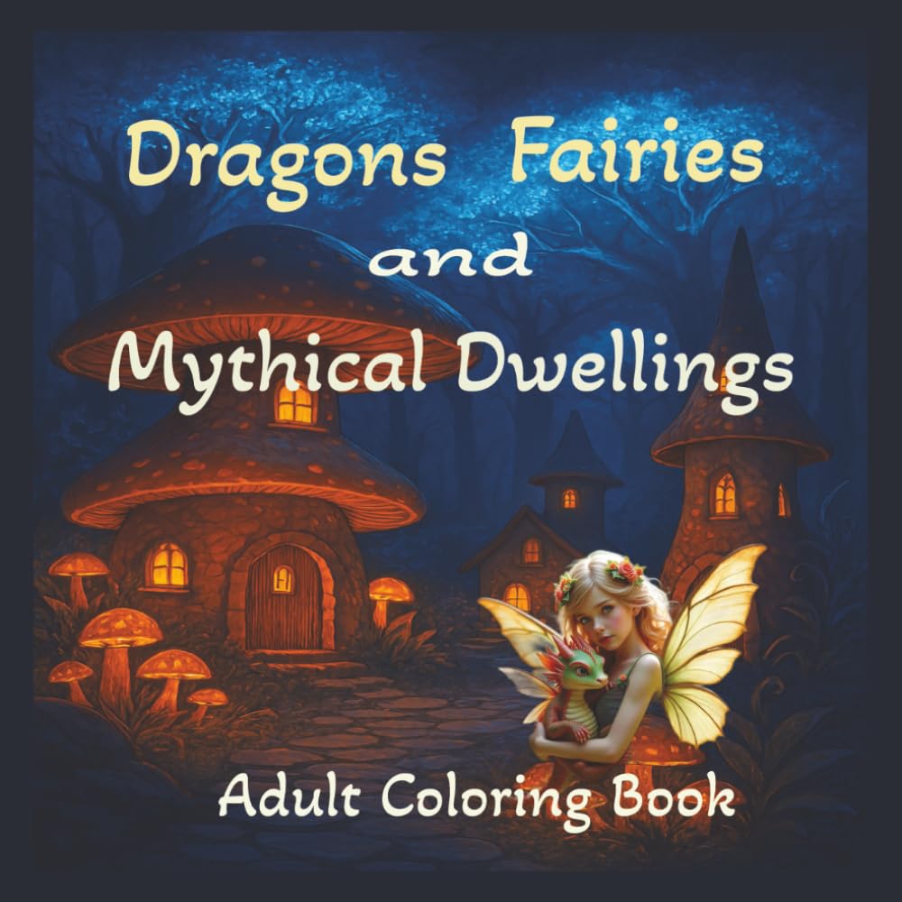 Dragons Fairies and Mythical Dwellings: 8.5x8.5 160 pages | Adult Coloring Book Filled with Black Line and Grayscale Images | Illustrations for Stress Relief, Mindfulness and Relaxation