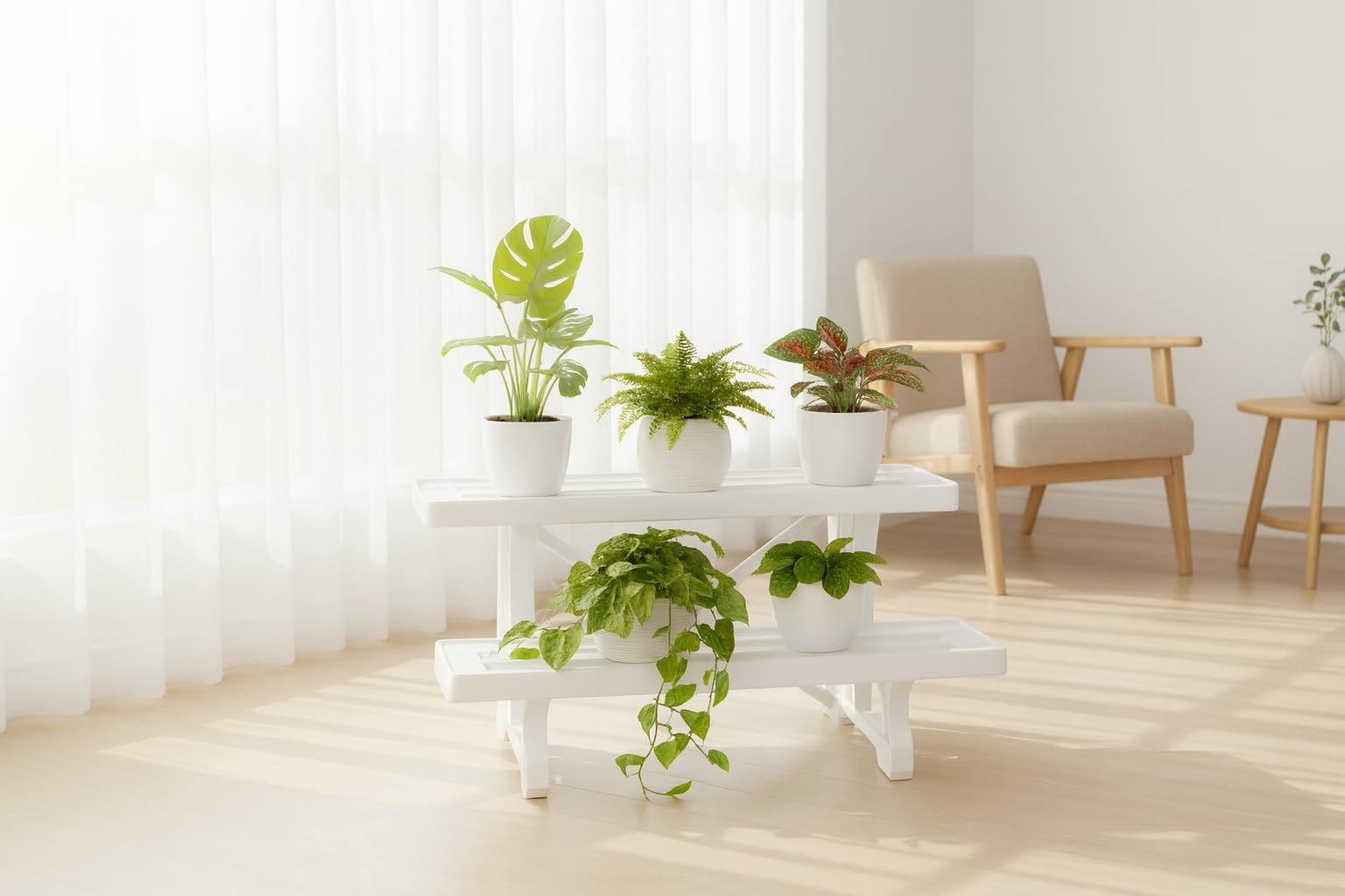 ILC Statyw na kwiaty, 2 poziomy, 45 cm, biały, plastik, wyprodukowano w Japonii
