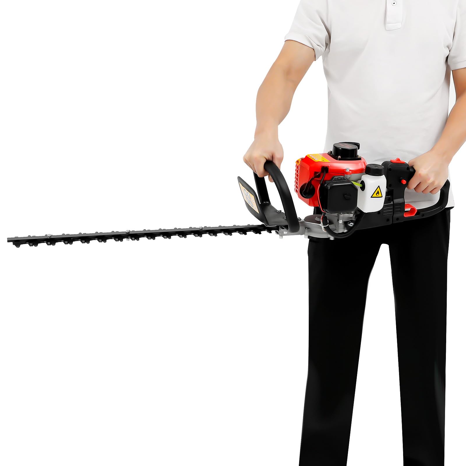 Cortasetos de gasolina, cuchillo de 22 pulgadas de 22 pulgadas, 0,65 kW, cortasetos de doble filo con mango giratorio de 180 ° y silenciador, batería cortasetos para jardín y parque