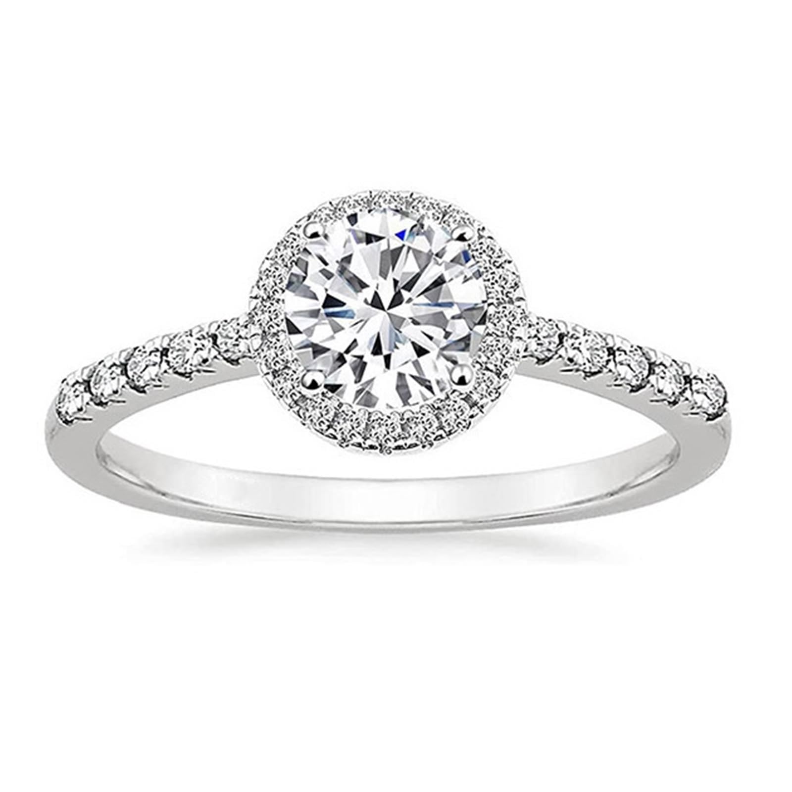 Anillo de compromiso de oro blanco de 9 K/14 K, para mujer, 7 x 7 mm, color blanco
