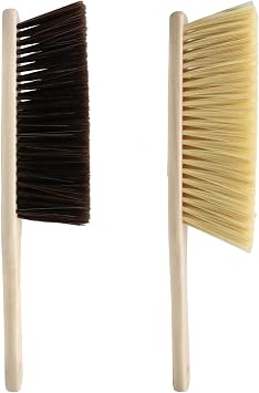 2 Pack Wooden Handle Dust Brush Set - Extended Reach Hand Broom Brush with Soft Bristles for Sofa, Bed, Car, Fireplace & Household Cleaning Khaki, Brown