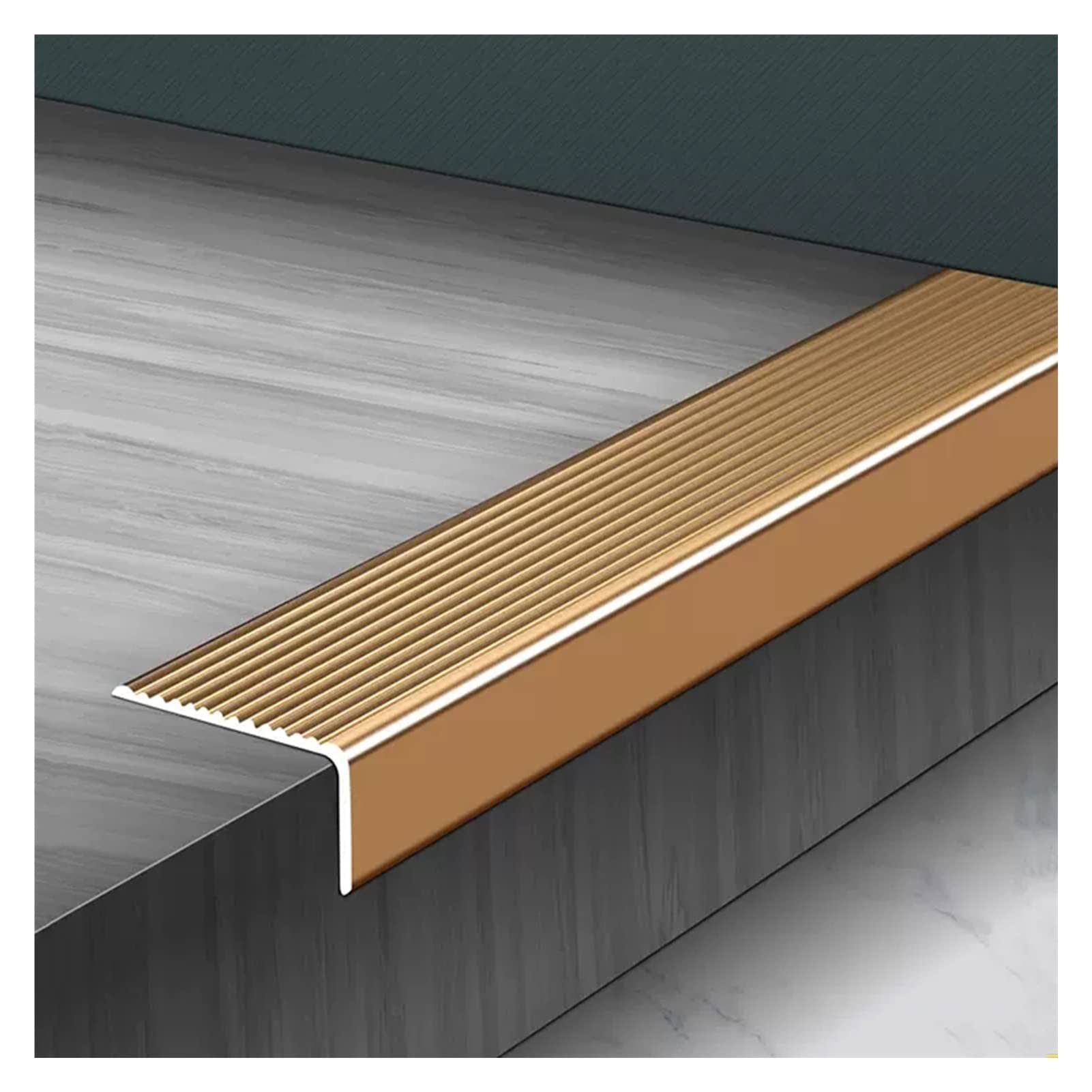 HAIXHX L-vormige gietvloer overgangsstrip, vloer naar laminaat rand sierstrips met antislip gecanneleerd voor kleuterschool/woonkamer/loft ( kleur: goud, maat: lengte 110 cm HAIXHX L-vormige gietvloer overgangsstrip, vloer naar laminaat rand sierstrips met antislip gecanneleerd voor kleuterschool/woonkamer/loft ( kleur: goud, maat: lengte 110 cm