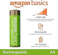 Vista 2 de Yaxa Basics 8-Pack Rechargeable AA NiMH High-Capacity Batteries, 2400 mAh, 1.2V, Recharge up to 400x Times, Pre-Charged