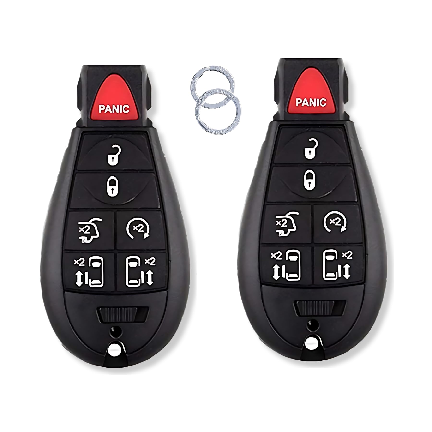 Simple Key, 2 Key Fob and Key Ring with Interchangeable 5 & 7 Button Keypads Compatible for Select Chrysler, Dodge, Jeep, Ram, Volkswagen Vehicles, 2