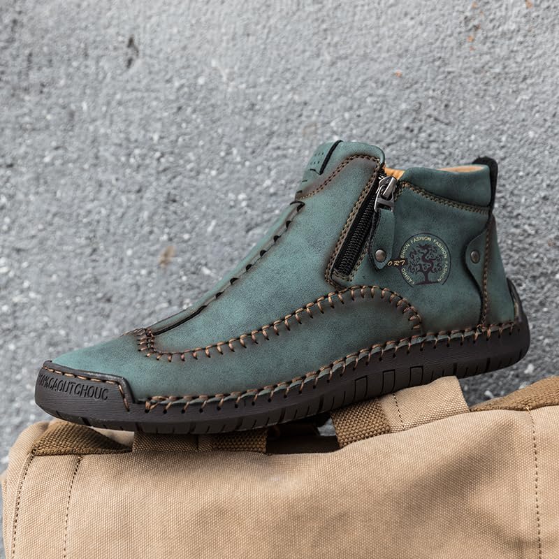 Image of men's casual outdoor short boots - hand sewn classic boots with fashionable side zipper decoration, perfect for outdoor enthusiasts and activities