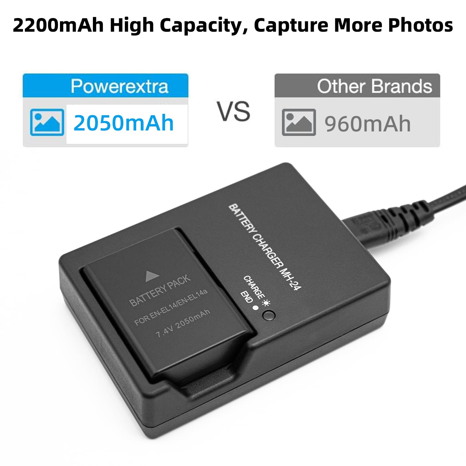 MH-24 Wall Battery Charger For Nikon EN-EL14 EN-EL14A Battery Compatible With D5300 D3400 D5500 D5200 D3100 D3200 D3300 D3500 D5600 D5100 DF Coolpix P7800 P7700 P7100 P7000 Digital Camera Power - View #3