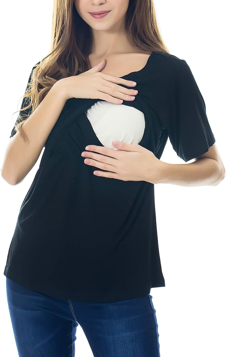 Smallshow Women's Maternity Nursing Tops Short Sleeve Breastfeeding Clothes - Image 3