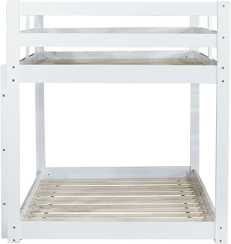 Miniatura 27 de Litera baja individual sobre individual, base de cama de madera maciza con escalera y barandillas de seguridad, literas individuales para niños y