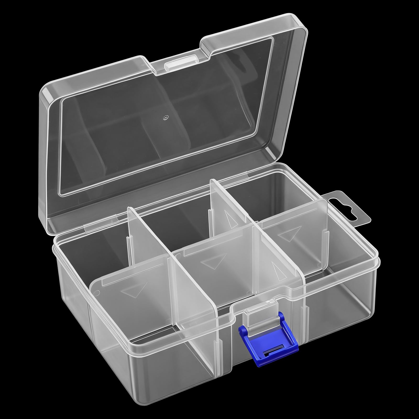 Xelsluthe Plastic Organiser Box, 6 Grids 6.29 Inch X 4.52 Inch Compartment Storage Boxes, Clear Organizer Box, Adjustable Grids Storage Container for Earrings, Beads, Small Items