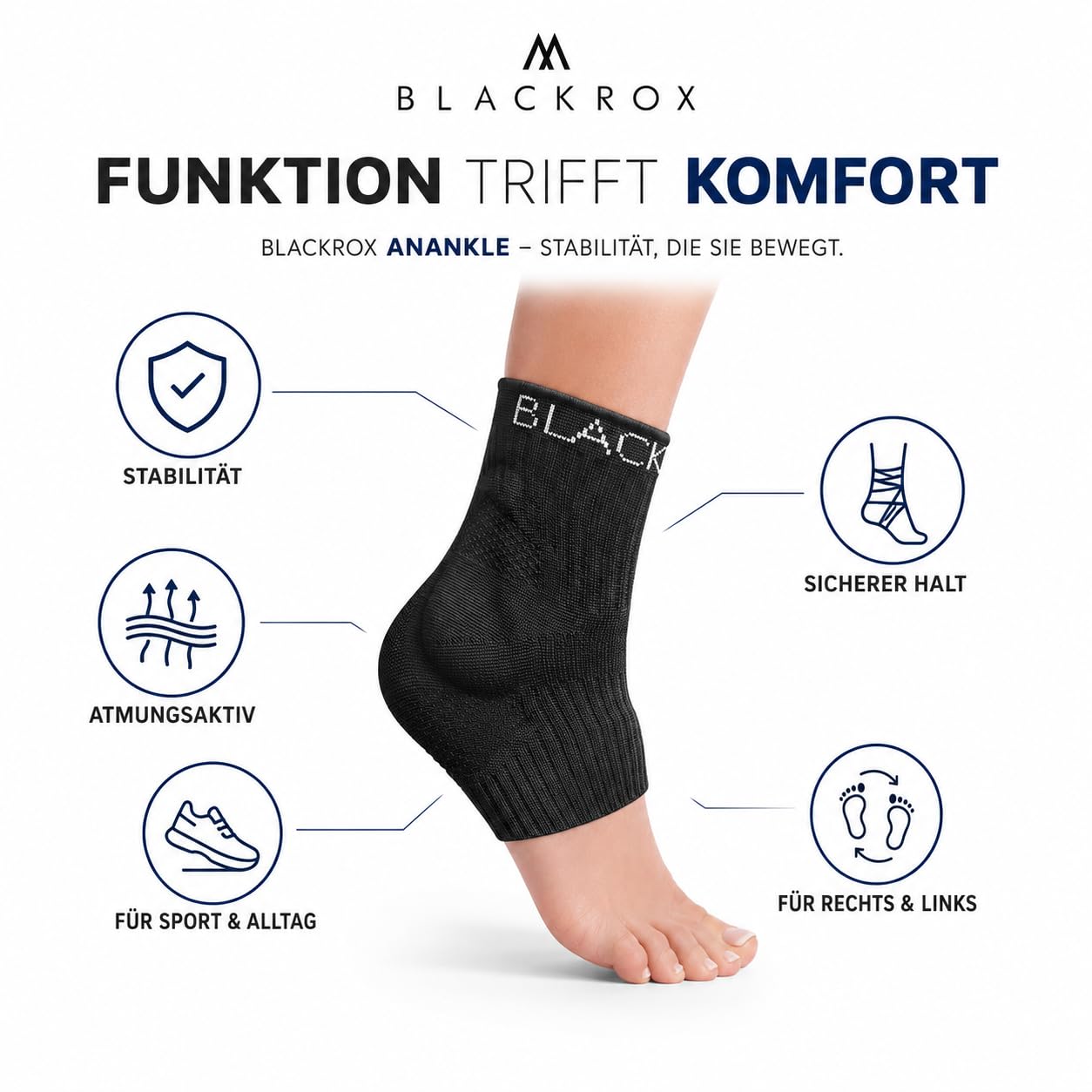 BLACKROX Sprunggelenkbandage [Vergleichssieger 2026] Gr. S-L | Für Damen & Herren | Bandage für das Fußgelenk | Perfekt für Sport, Fußball, Joggen & Bodybuilding | ANANKLE | Schwarz Gr. M