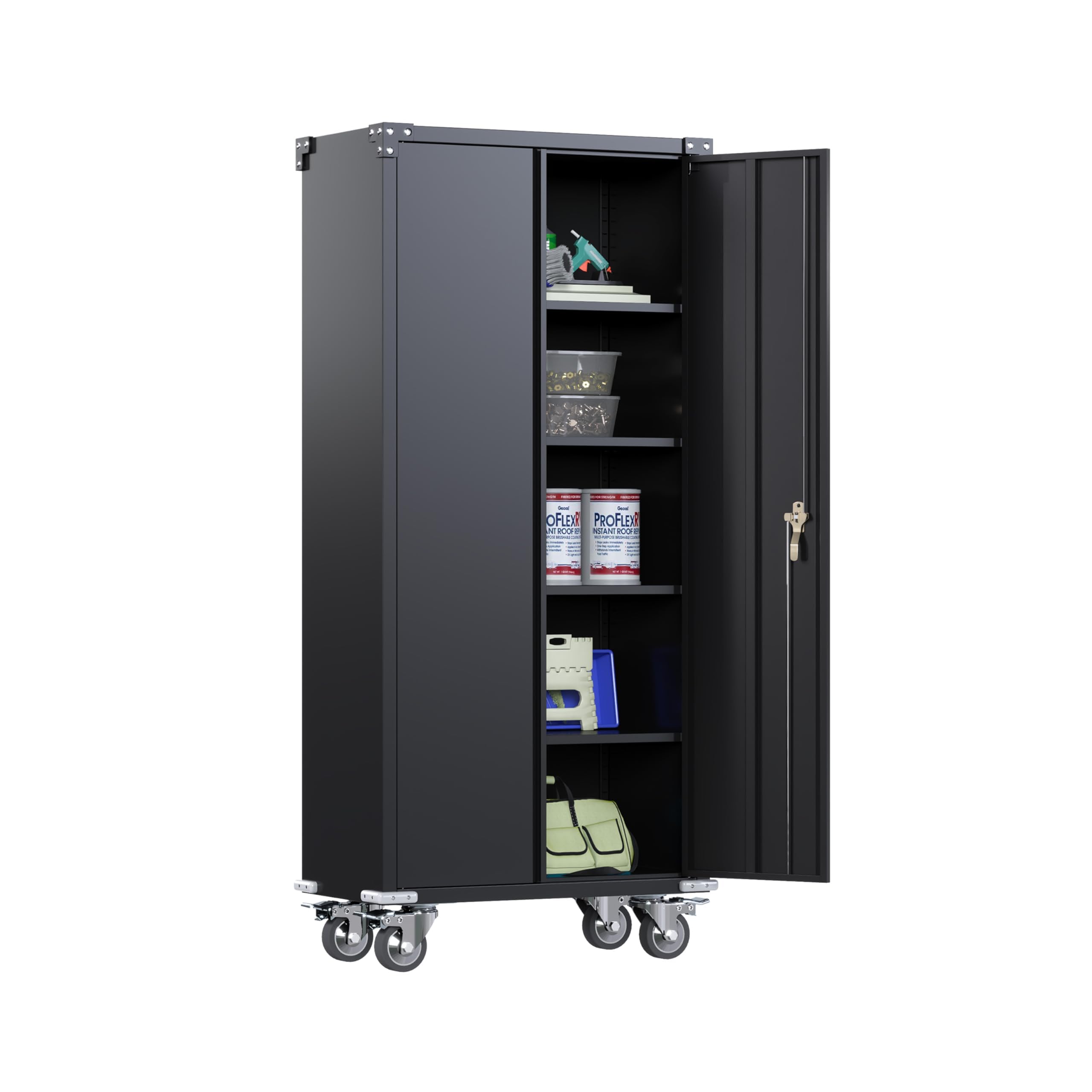 SUXXAN Metal Garage Cabinet with Wheels and Pegboard 71'' x 32'' x 16'', Lockable Rolling Steel Cabinet with 5 Adjustable Shelves and Door for Garage, Office, Kitchen, Assembly RequiredRecycled Claim Standard 100