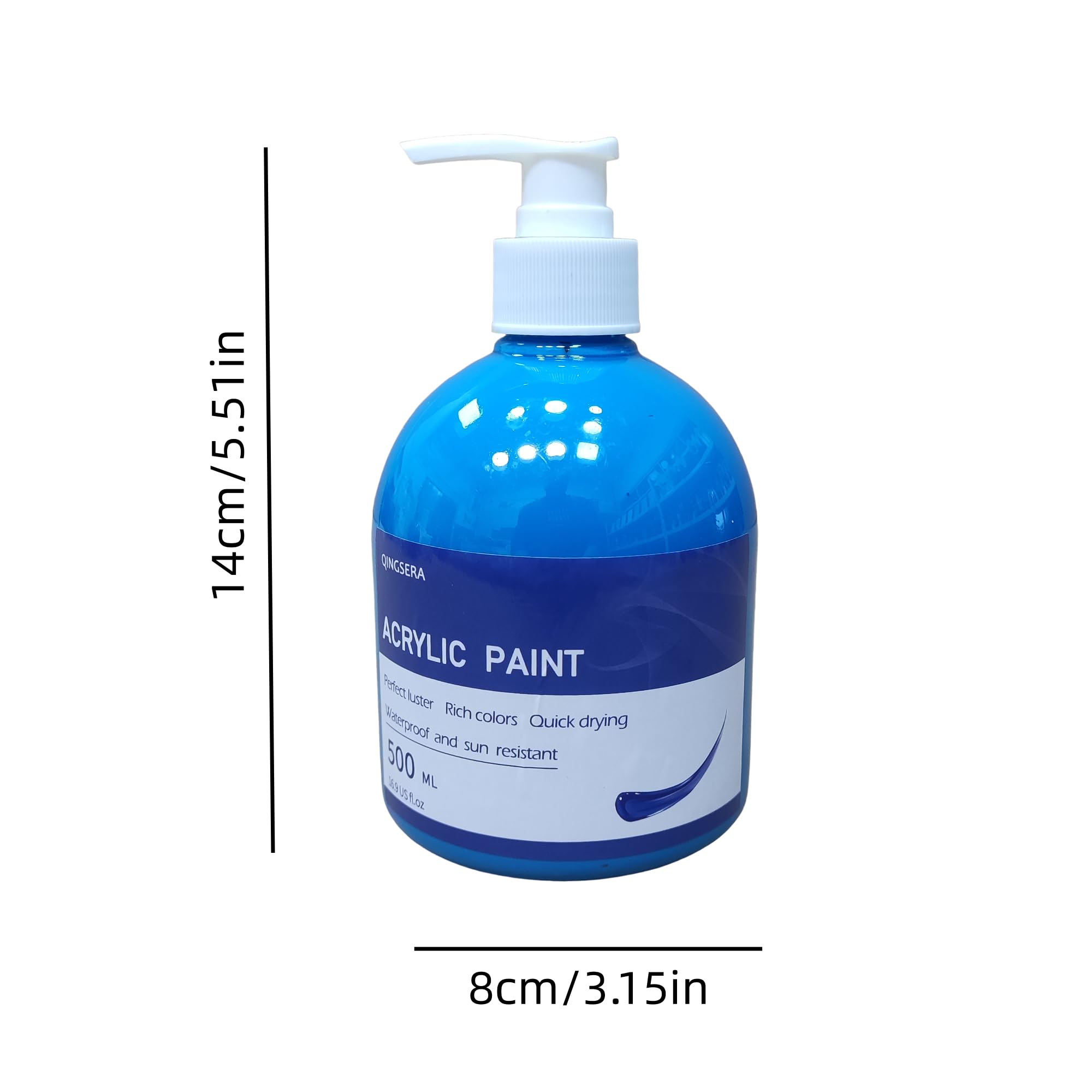 Juego de pintura acrílica de 12 colores (500 ml), botellas exprimibles con bomba, pigmento rico, sobre rocas, lienzo, manualidades, madera, cerámica, tela, artistas, para principiantes y