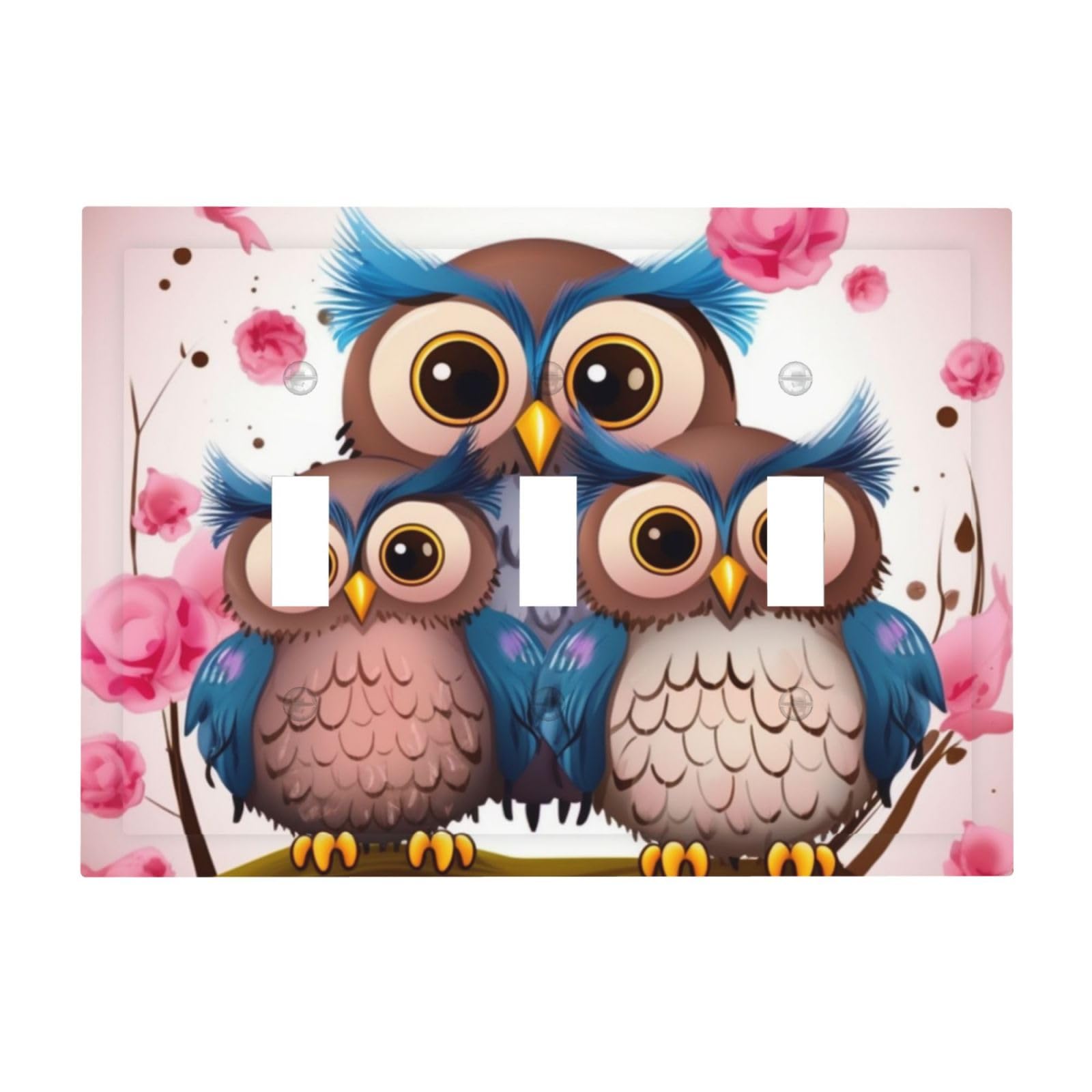 Kloph Cute Owls Decorator Light Switch Covers Wall Plate 3-Gang Mid Size 6.7" X 4.8" Triple Toggle Switch Wallplate Decorative 3 Gang Wall Switch Plate Covers Polycarbonate Thermoplastic