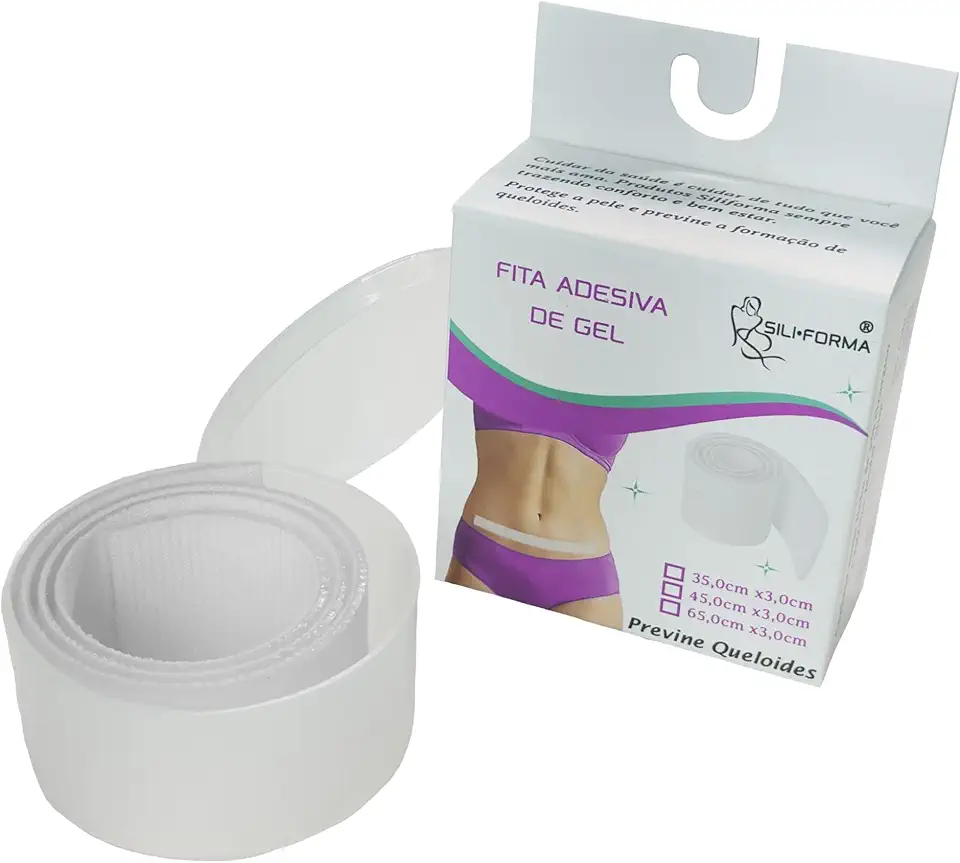 Fita Adesiva de Gel de Silicone para Cicatrização Quelóides, Pós Cirurgicos, tratamentos de cicatrizes hipertróficas 35 x 3 cm
