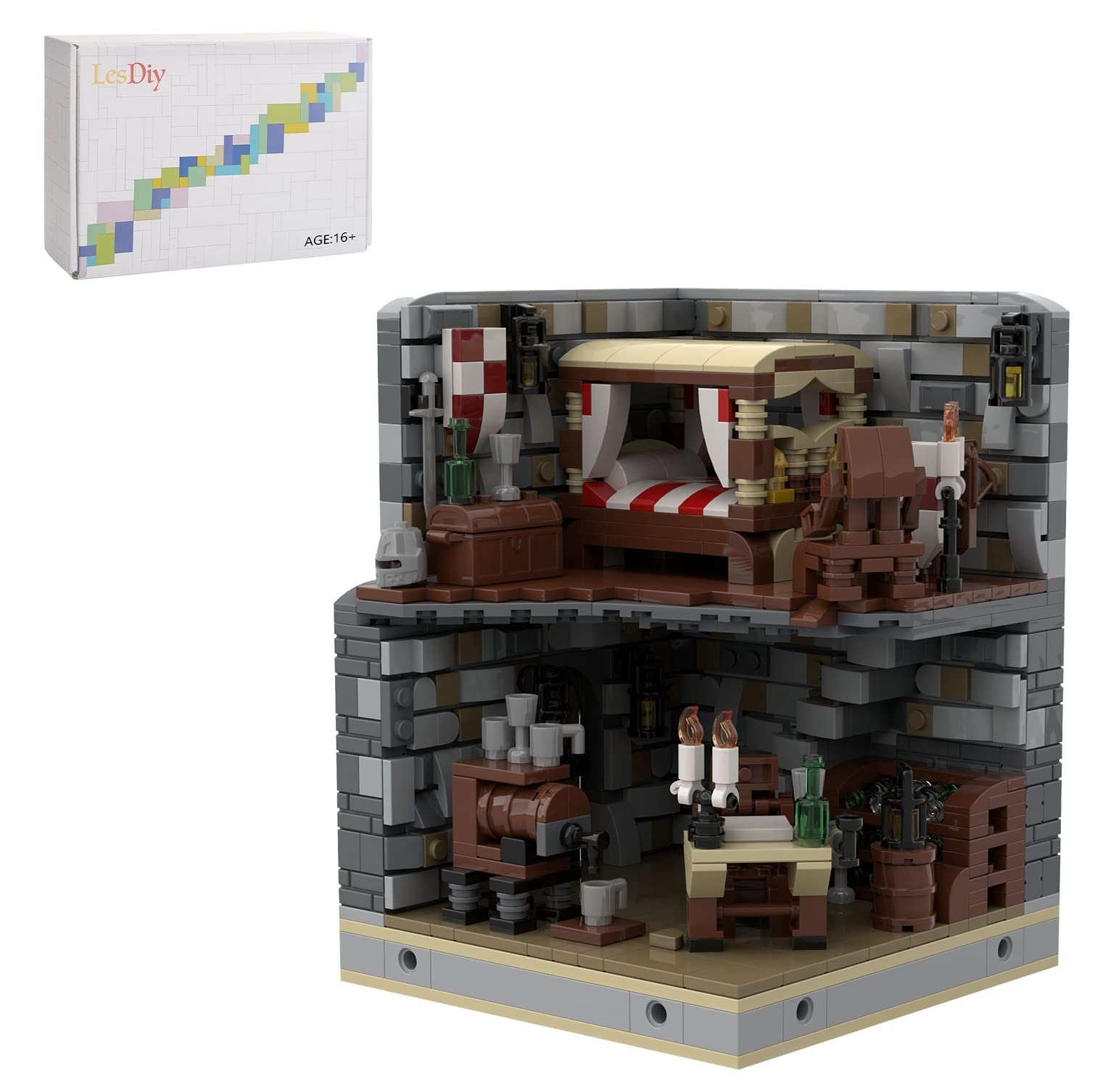 Medieval Series Secret Room Under The Bed Bricks Model Compatible with Lego PHYNEDI Goshfun, Architecture Collection Challenge Building Toy, MOC-90426 (996 Pieces)