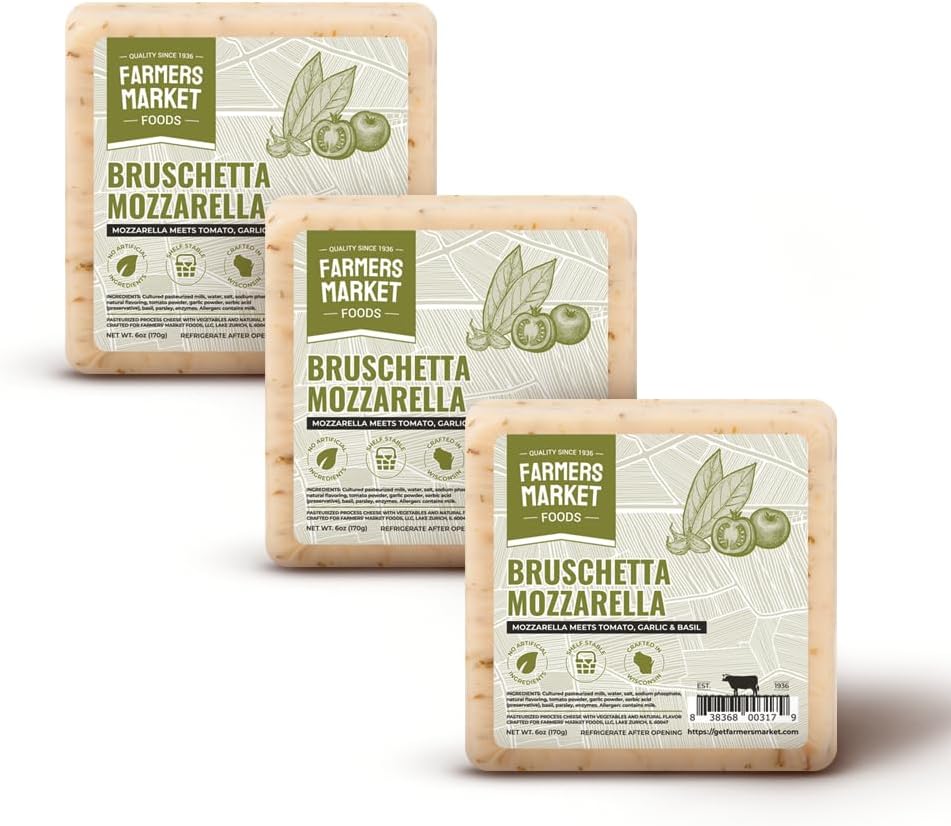 Farmers Market, Gluten Free, Keto, Paleo, Low Sodium, Zero Sugar, Wisconsin Cheese Gift Sets, 3-Pack, Bruschetta Mozzarella