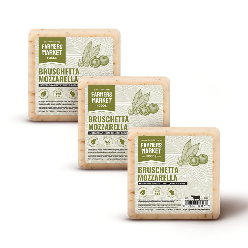 Farmers Market, Gluten Free, Keto, Paleo, Low Sodium, Zero Sugar, Wisconsin Cheese Gift Sets, 3-Pack, Bruschetta Mozzarella
