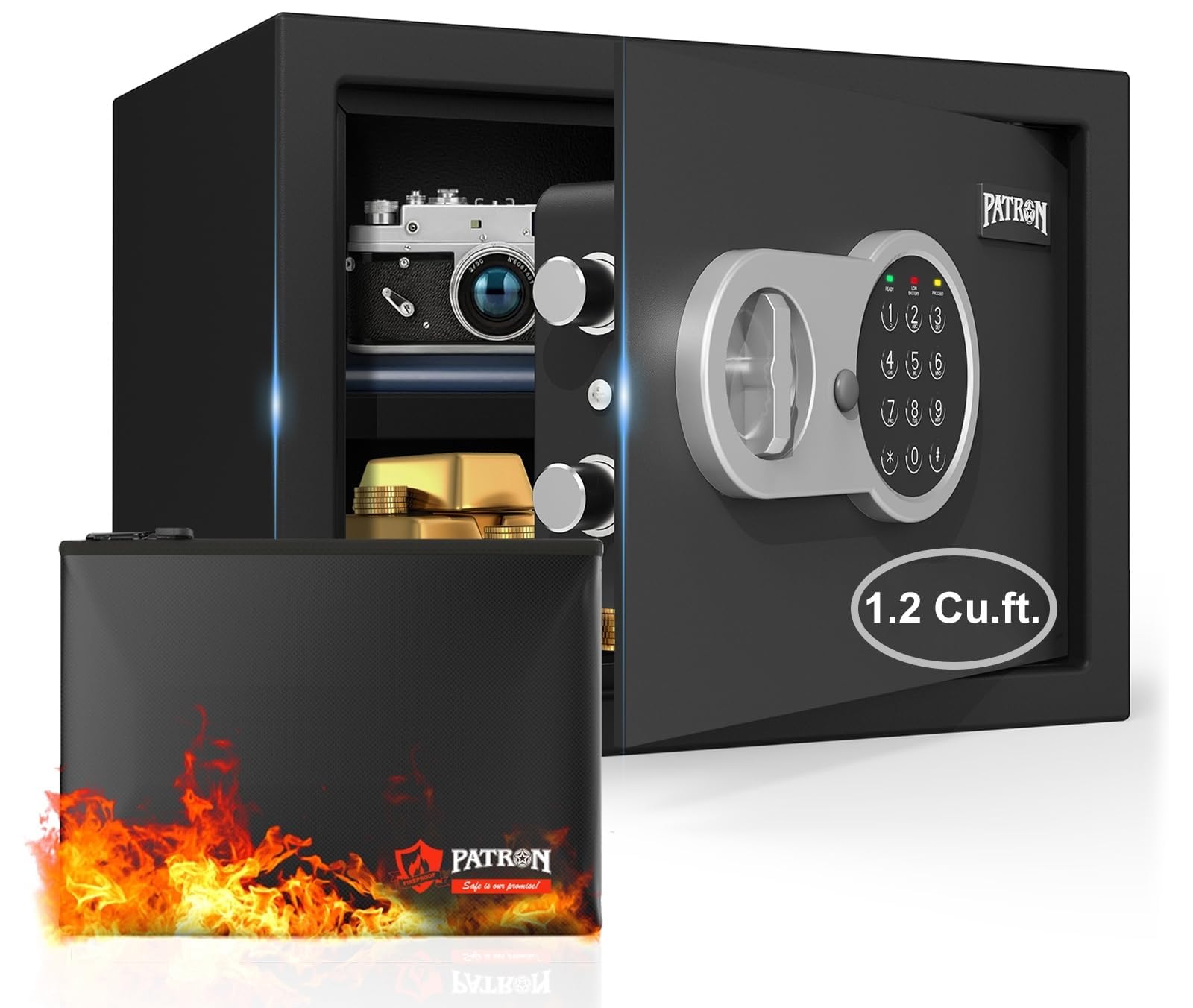 Photo 1 of [ 1.2 Cu.ft. ]PATRON Fireproof Safe for Home,Digital Security Home Cabinet Safes for Money Cash Documents,Safe Box with Electronic Keypad,Removable Shelf for Office Business 1.2 Cu.ft.