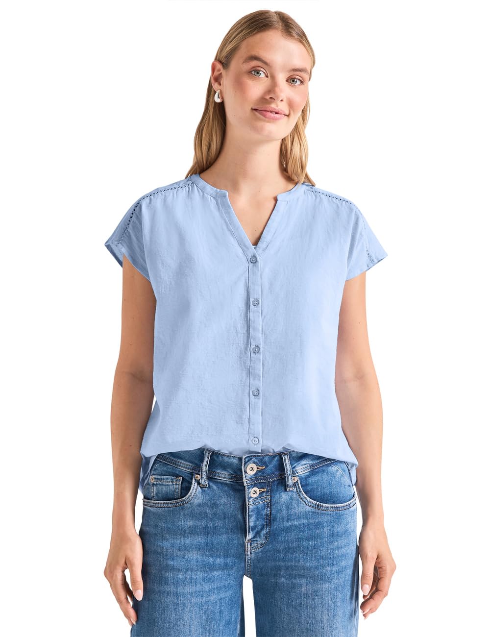 Street One Dropped Shoulder Blouse Shirt with Tape Cashmere Blue 44