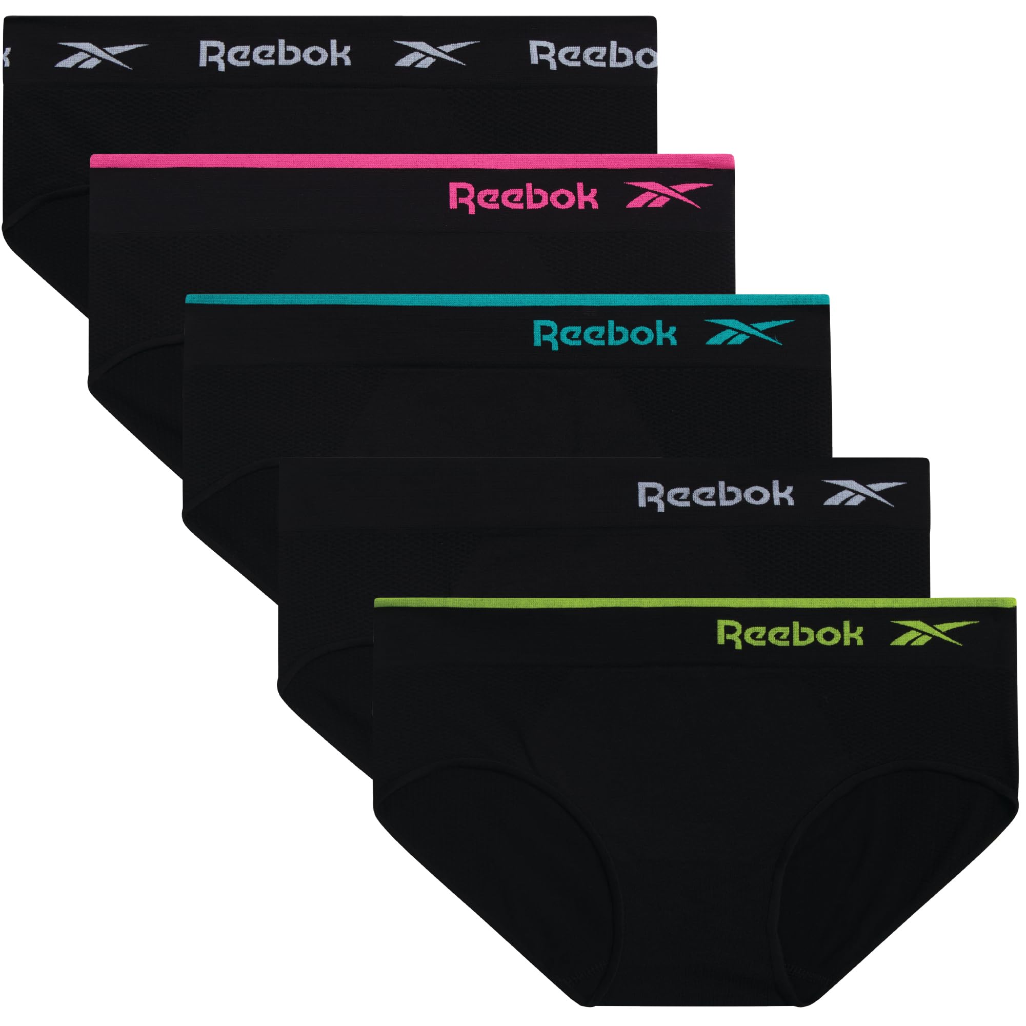 Reebok Women's Underwear - Seamless Hipster Briefs (5 Pack), Size Medium, All Black