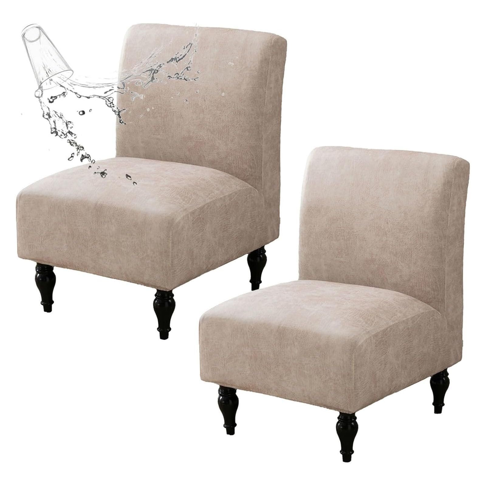 NMVAWIPT Waterproof Armless Accent Chair Slipcover - Faux Leather Slipper Cover With Elastic Bottom(21#,2pcs)