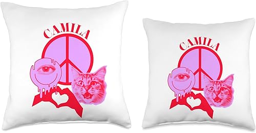 Miniatura 3 de Personalized Camila First Name I Love Retro Cat Mom Throw Pillow, 16x16, Multicolor