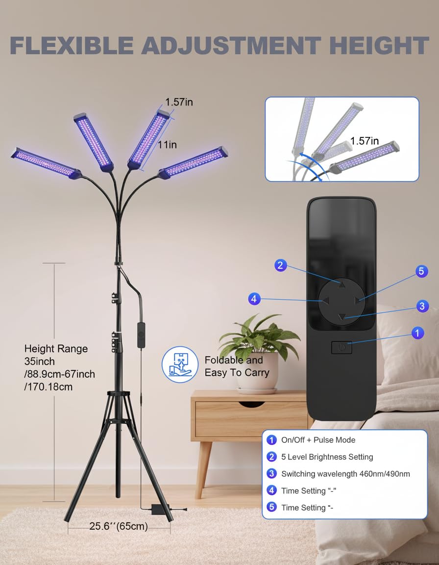 Bräunungslampe 60W Blaues Licht 460NM 490NM Solarium Gesicht Körper Doppelte Halterung 432 LEDs