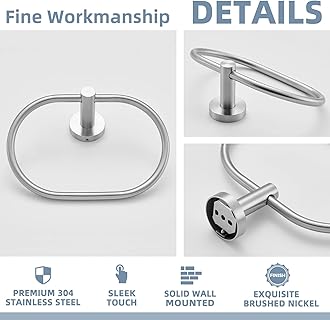 APLusee Oval Towel Ring Brushed Nickel, 304 Stainless Steel Towel Holder for Bathroom Kitchen, Wall Mounted
