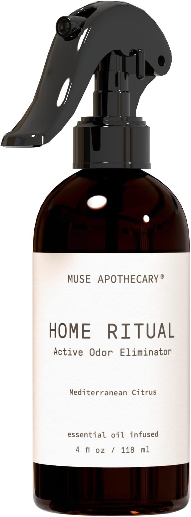 Muse Apothecary Home Ritual Active Odor Eliminator Spray - Furniture Deodorizer & Bathroom Odor Eliminator - Essential Oil Air Freshener - 4oz, Mediterranean Citrus