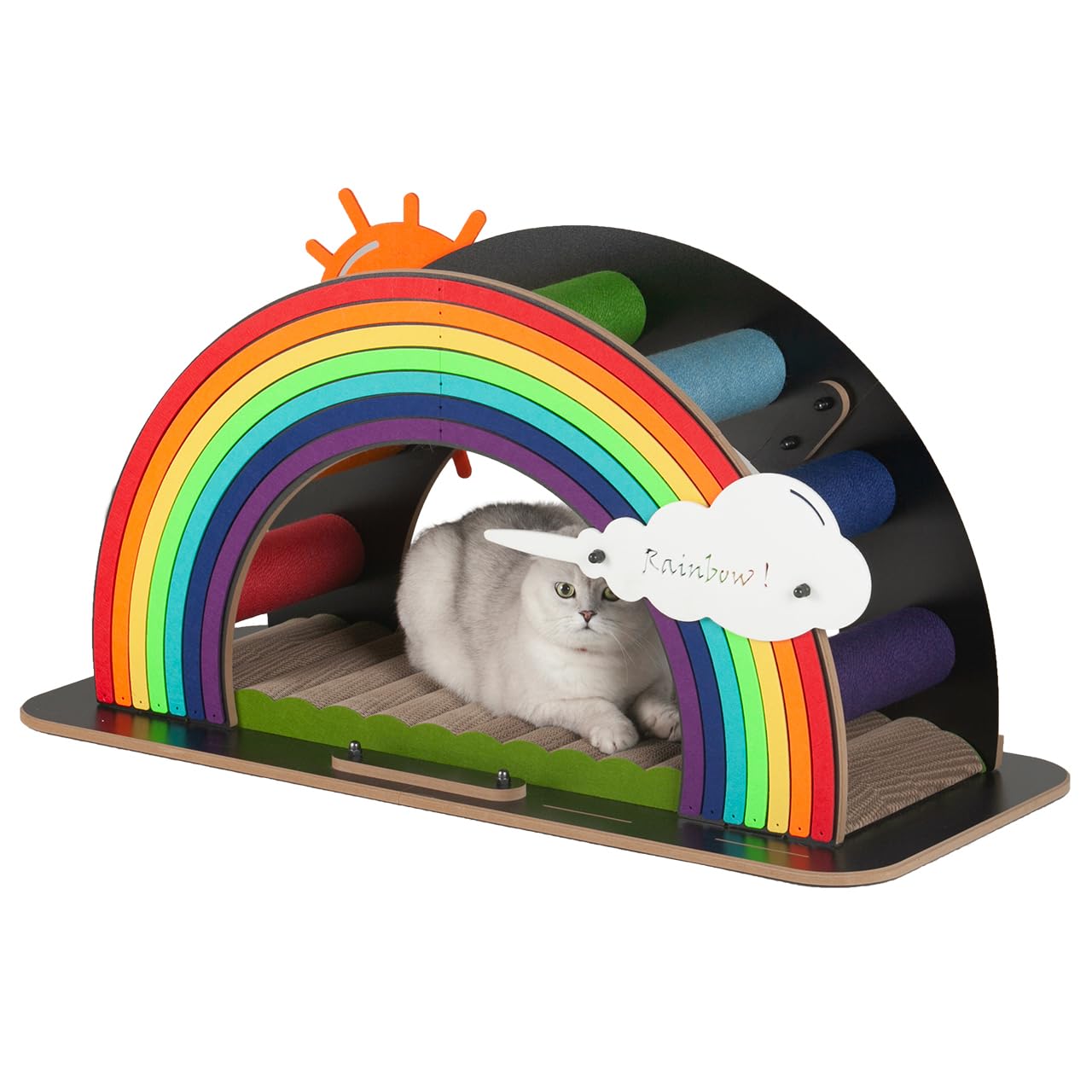 CanadianCat Company | Design-Kratzmöbel Rainbow - bunt | Kletter-Bogen mit Kratzbrett | 105 x 45 x 55 cm