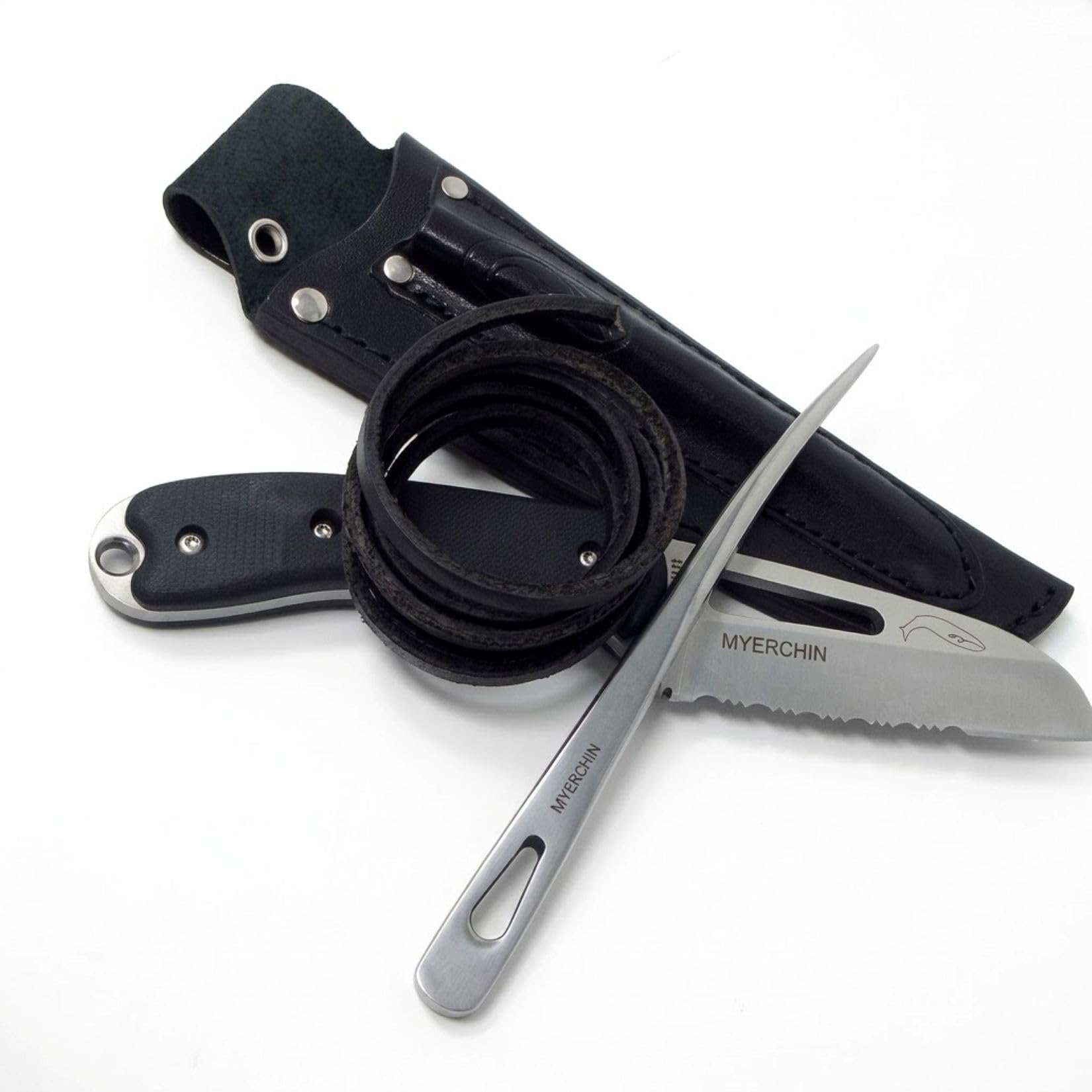 Myerchin B100P Offshore Pro Knife & Marlinspike Set, Leather Lanyard