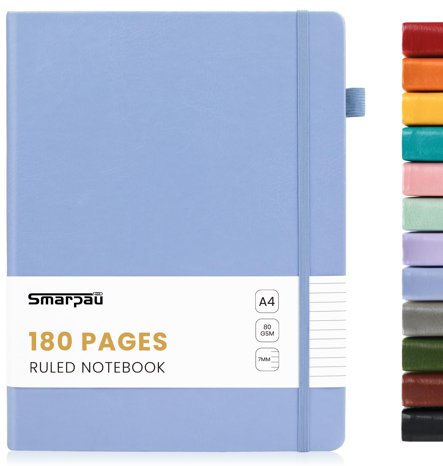Smarpau A4 Notebook 180 Pages, Leather Journal Notebook with 80gsm Paper, Hardback Notepad Thick Journal for Women Men Writing, Note Book for Office School Travel (Blue) โ image 1