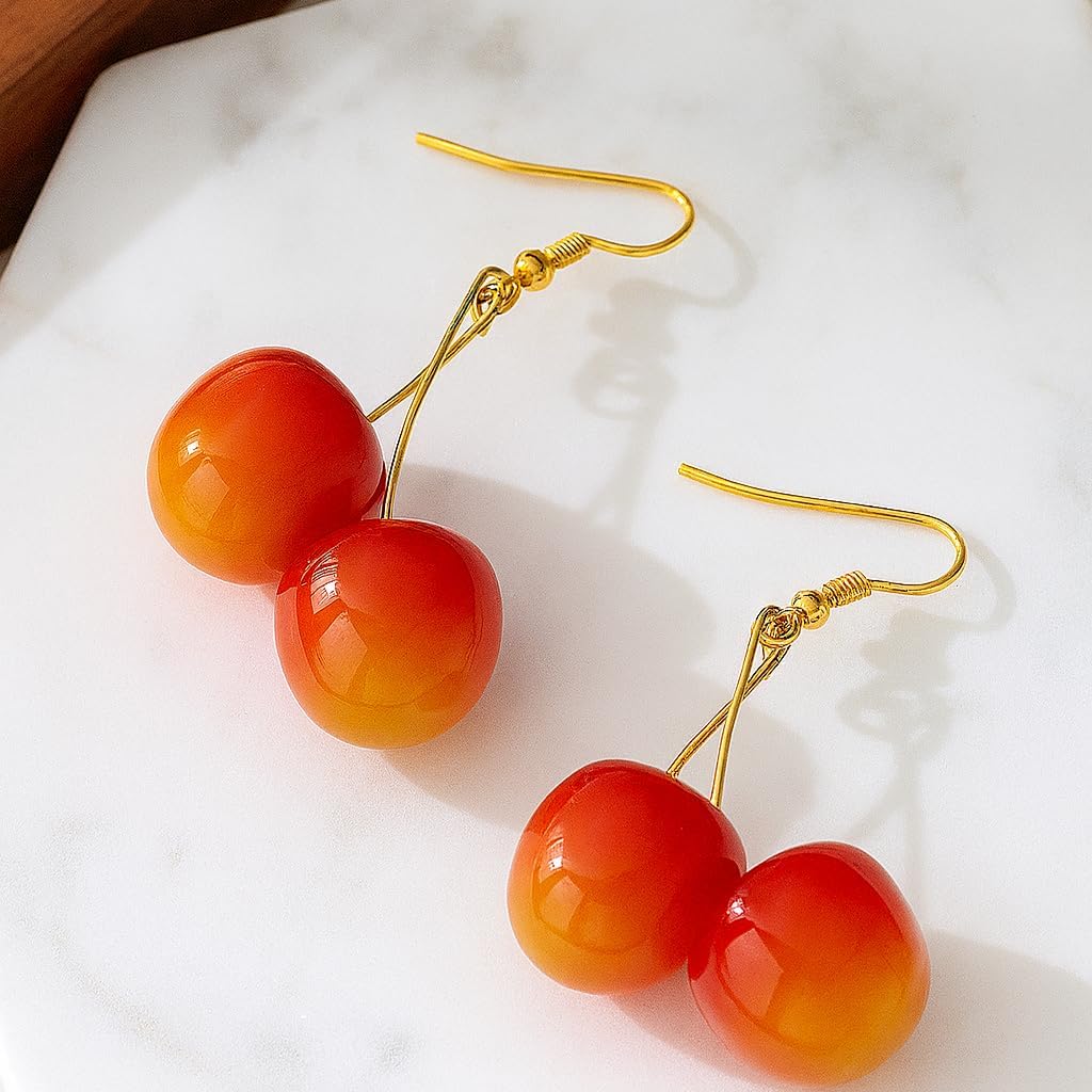 Cherry Earrings for Women Cute Red Fruit Dangle Drop Earrings Lightweight 3D Cherry Jewelry Fun Summer Statement Accessories Gifts - Image 3
