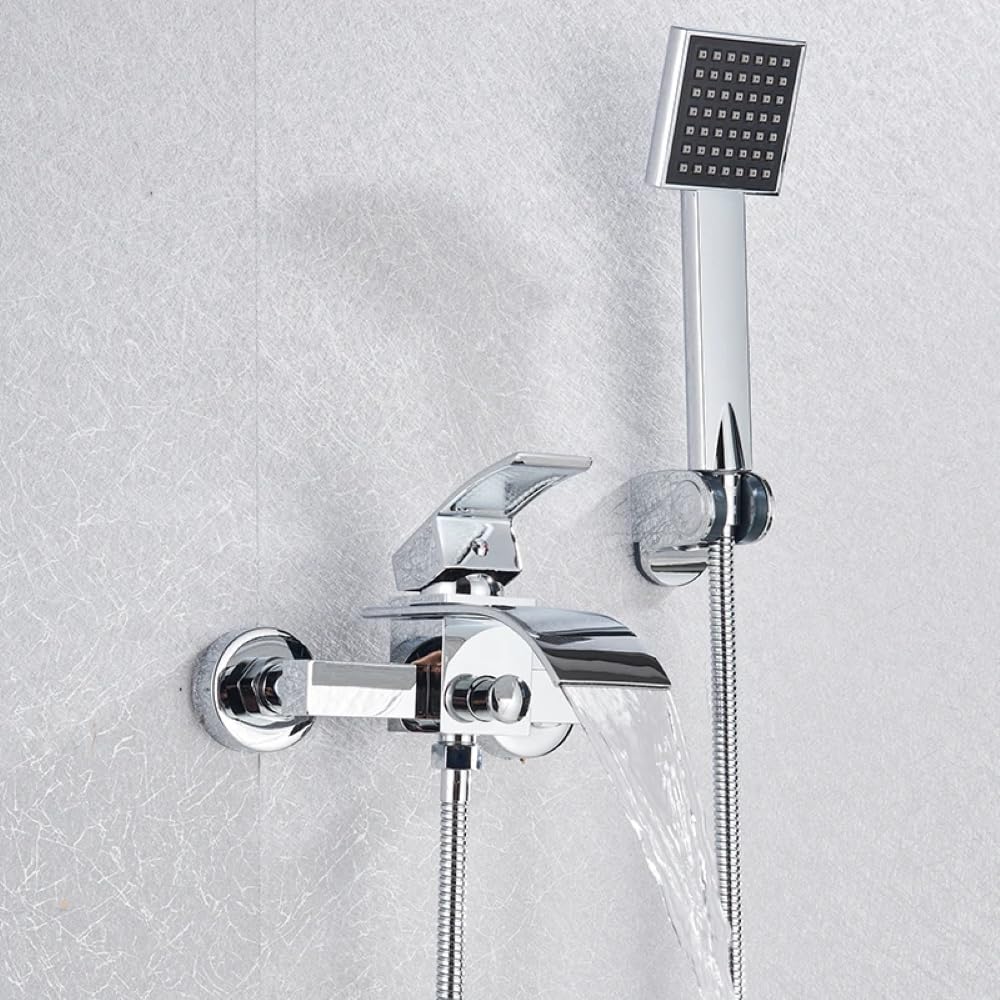 Wannenarmatur Wandmontage mit Handbrause – Badarmatur Wasserhahn für Badewanne, Chrom, Einfache Montage, Modernes Design