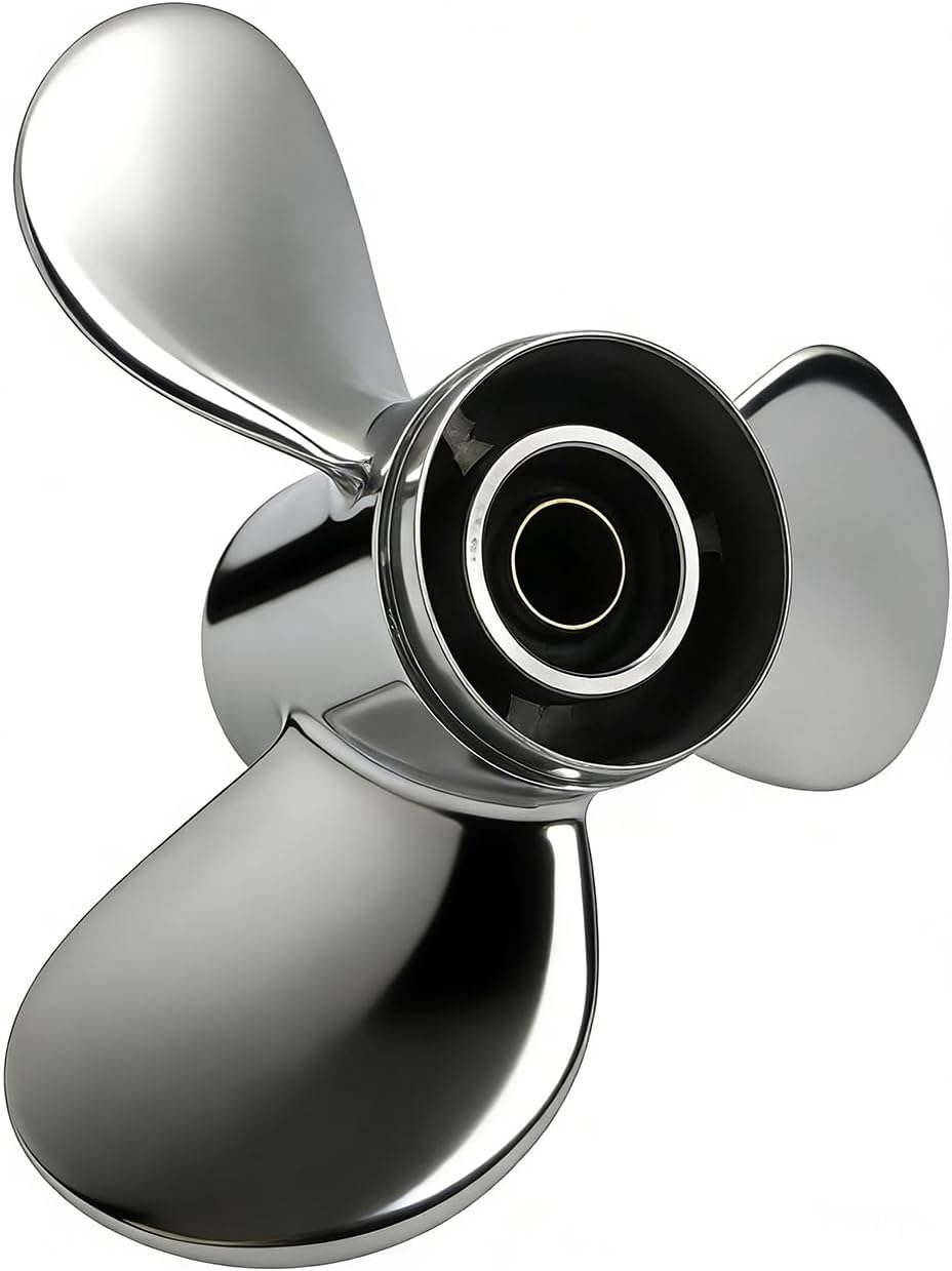 9.9x12 9.9x13 9.9x14 Outboard Propeller 10 Tooth Splines Stainless Compatible with Tohatsu Nissan Mercury 25hp 30hp Outboards, 3.00" Gearcase 3 Blades, RH, Similar to OEM No. 5221-100-12/13/14