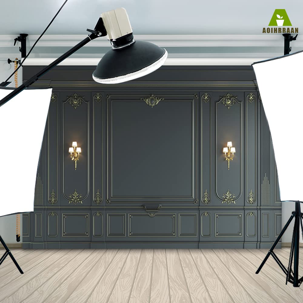 Aoihrraan 3x2,5m Parete Interna Backdrop Indoor Stanza Vuota Barocco Nero Vintage Elegante Stile Europeo Fotografia Sfondo Bambini Adulto Giovane Ritratto Artistico Photo Studio Props Sfondo