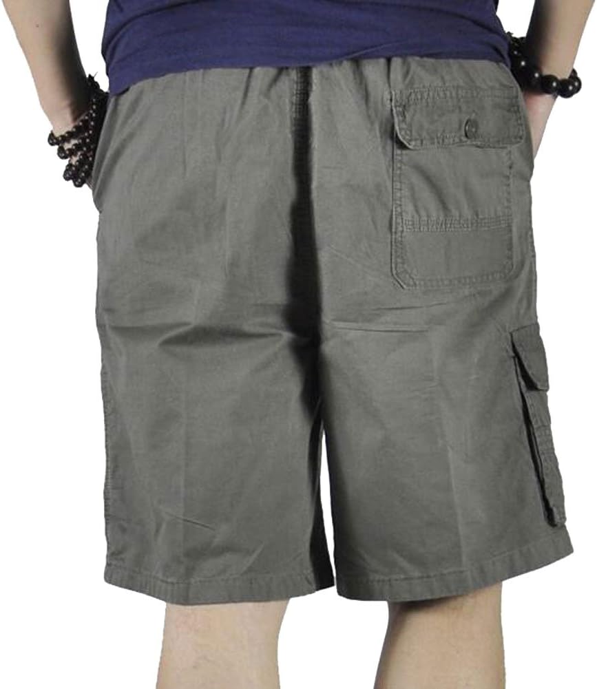Mens Cotton Loose Drawstring Cargo Short with Full Elastic Waist