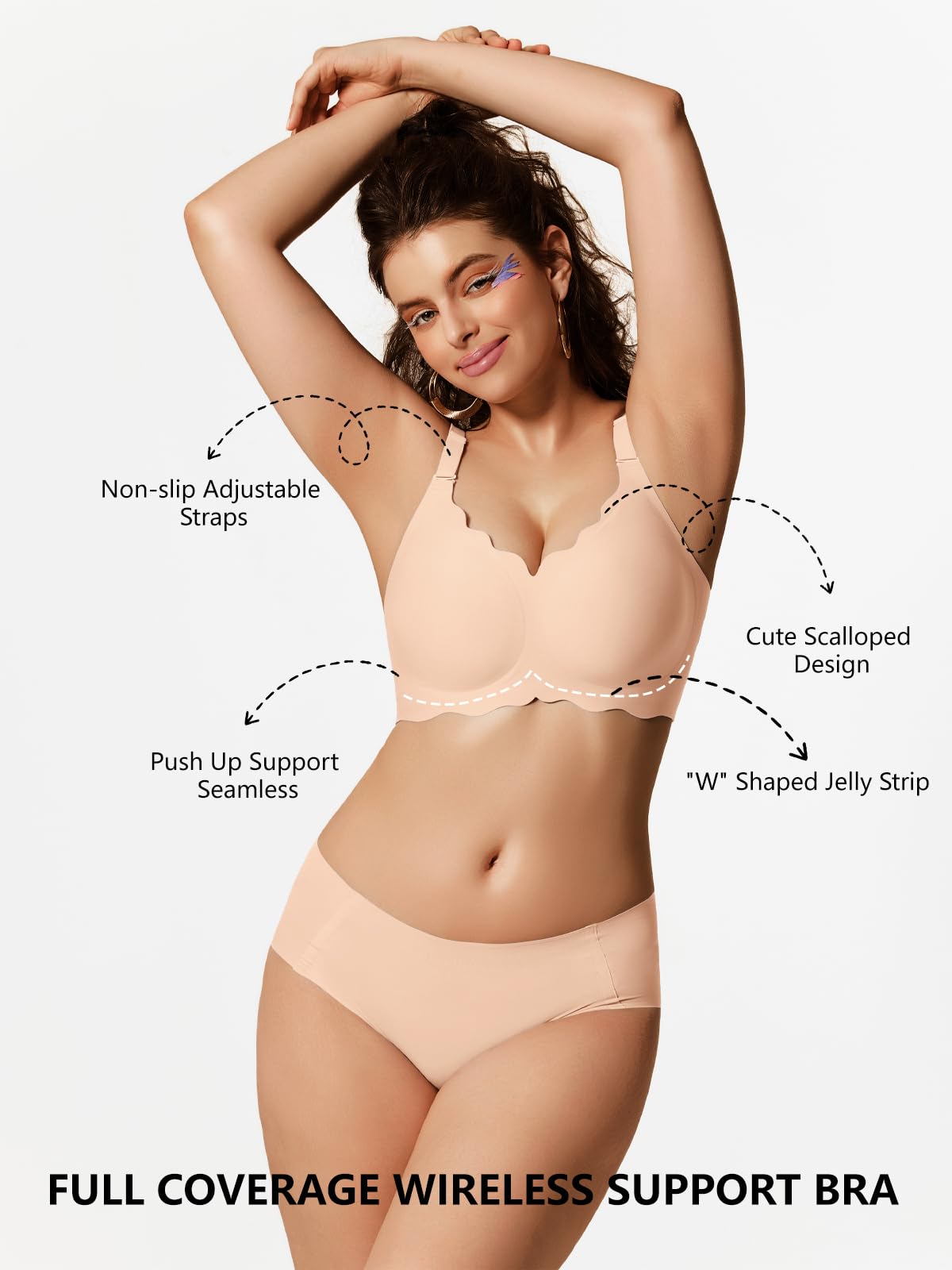 COCOMARTS Jelly Bras for Women No Underwire Wireless Push Up Bra Nude,XL image 5