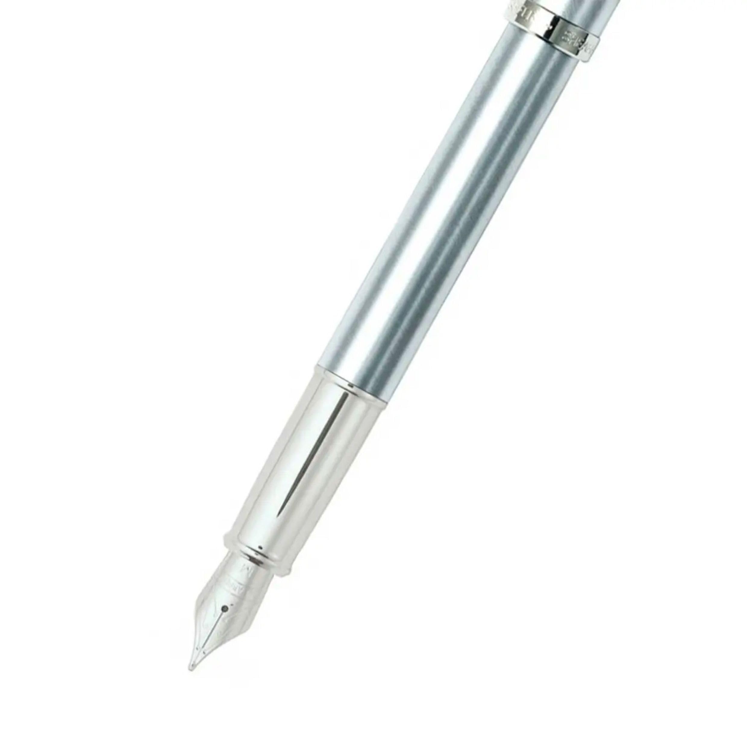 Sheaffer 100 gebürsteter Chrom-Füllfederhalter mit mittlerer Feder