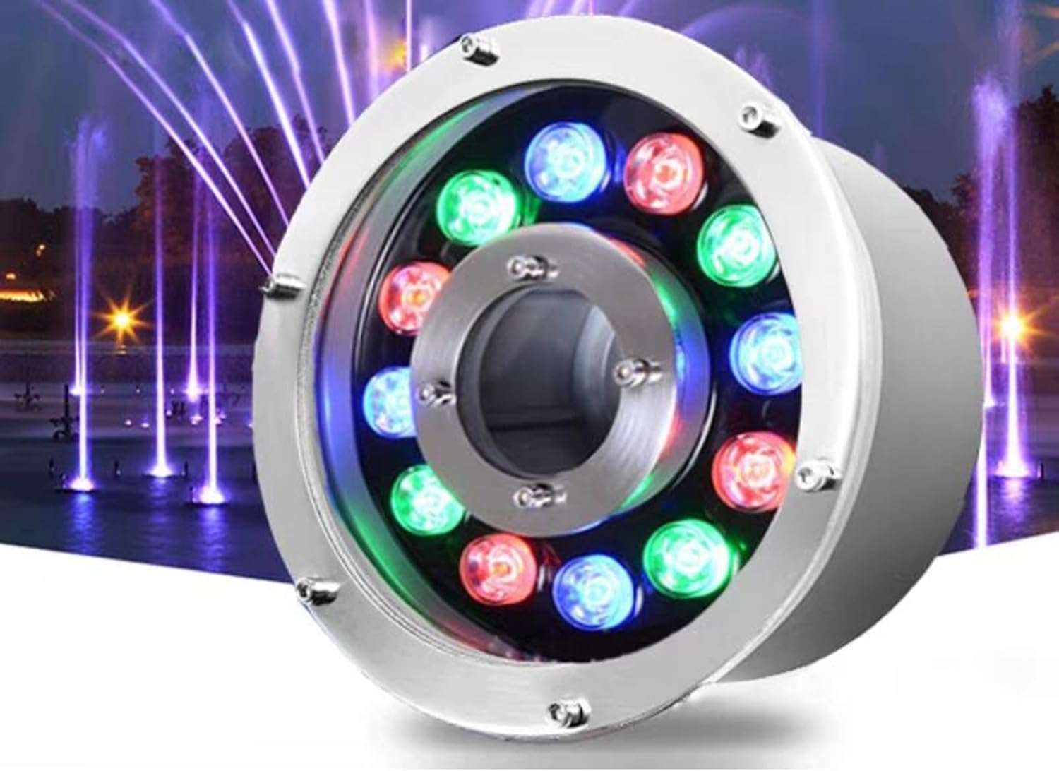 LED Ring Underwater Fountain Light, RGB Pond Spotlight, Stainless Steel Material Pool Landscape Light, Submersible Lights(24V,18W)