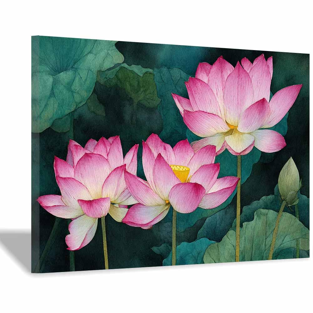 ZAMAEIU Natural Scenery Painting Painted Lotuss clusters Pictures Artwork, Contemporary Wall Art Large Size, Room Aesthetic Home Decor,Living Room,Bedroom(pink)-60x90cm Framed