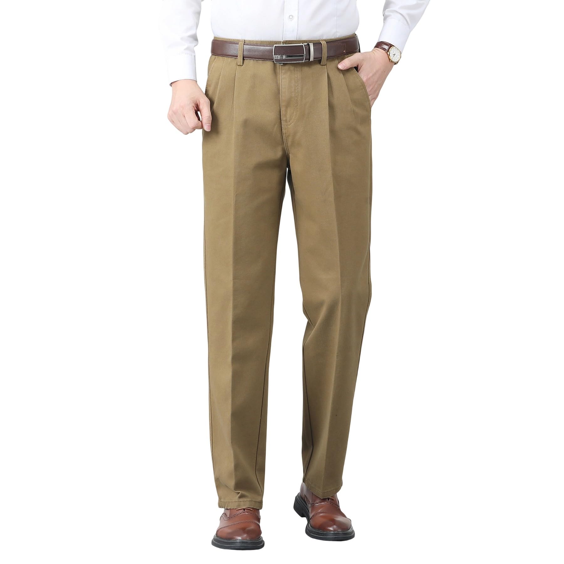 Allthemen Hombre Pantalones De Vestir para Elegantes Gruesos Rectos Ajustados Color Liso para Negocios para Invierno