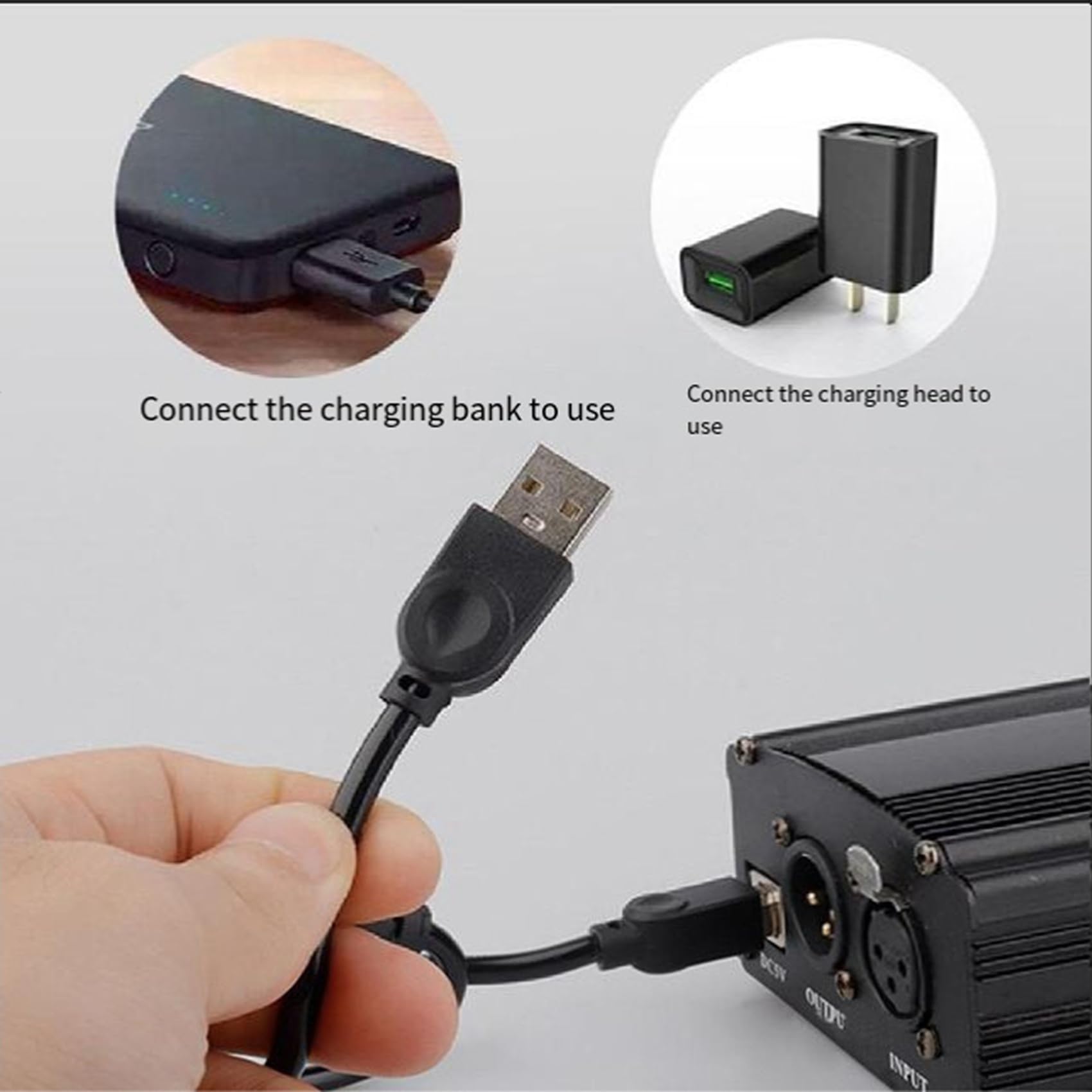 2 x 1 canal de alimentación fantasma de 48 V con cable de micrófono XLR de 3 pines para dispositivos de grabación de música