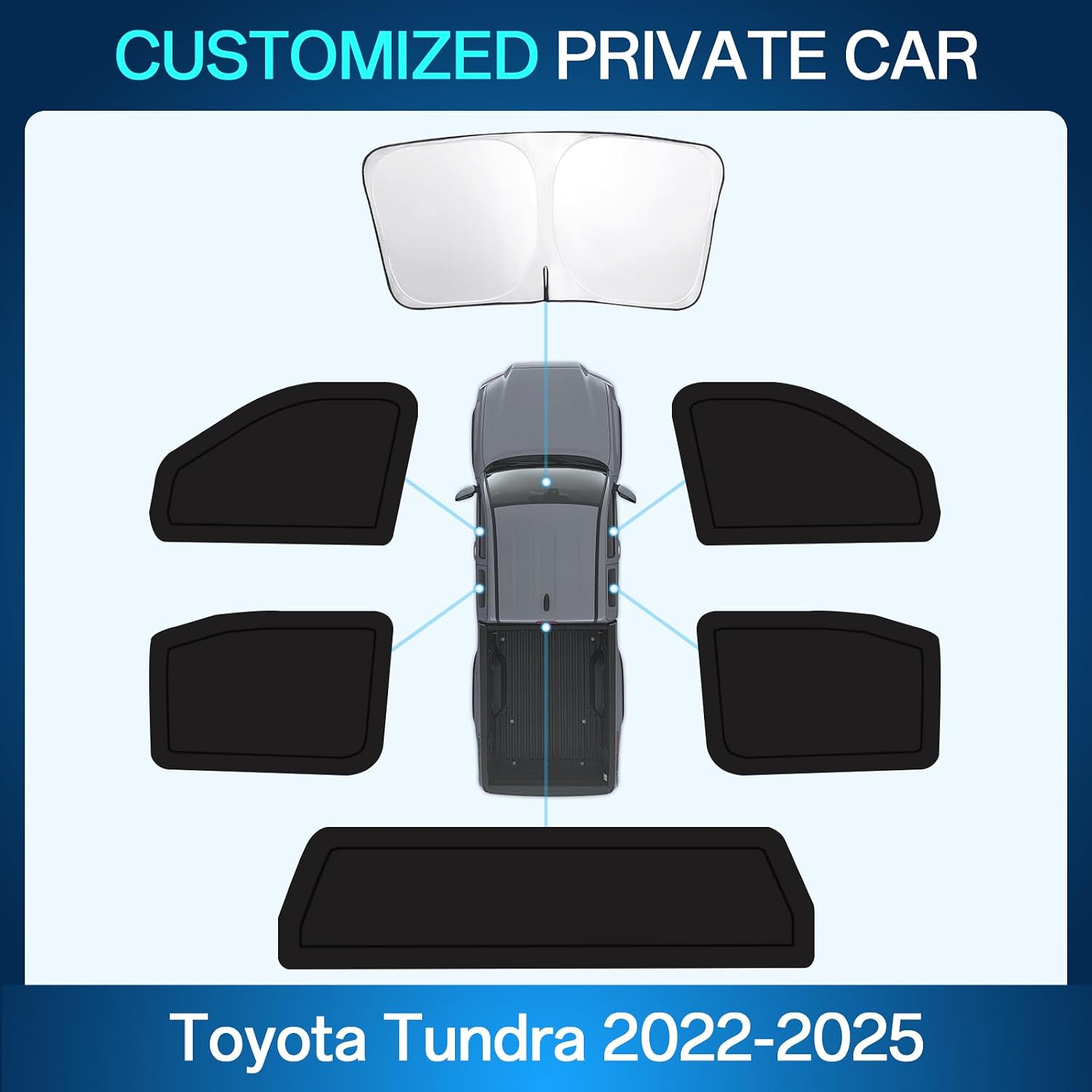 Car Window Shades Fit for Toyota Tundra 2022-2025, 6PCS Full Set Window Covers to Blocks UV & Heat, Windshield, Side, Rear Windows Privacy Sunshade for Travel, Camping & Napping
