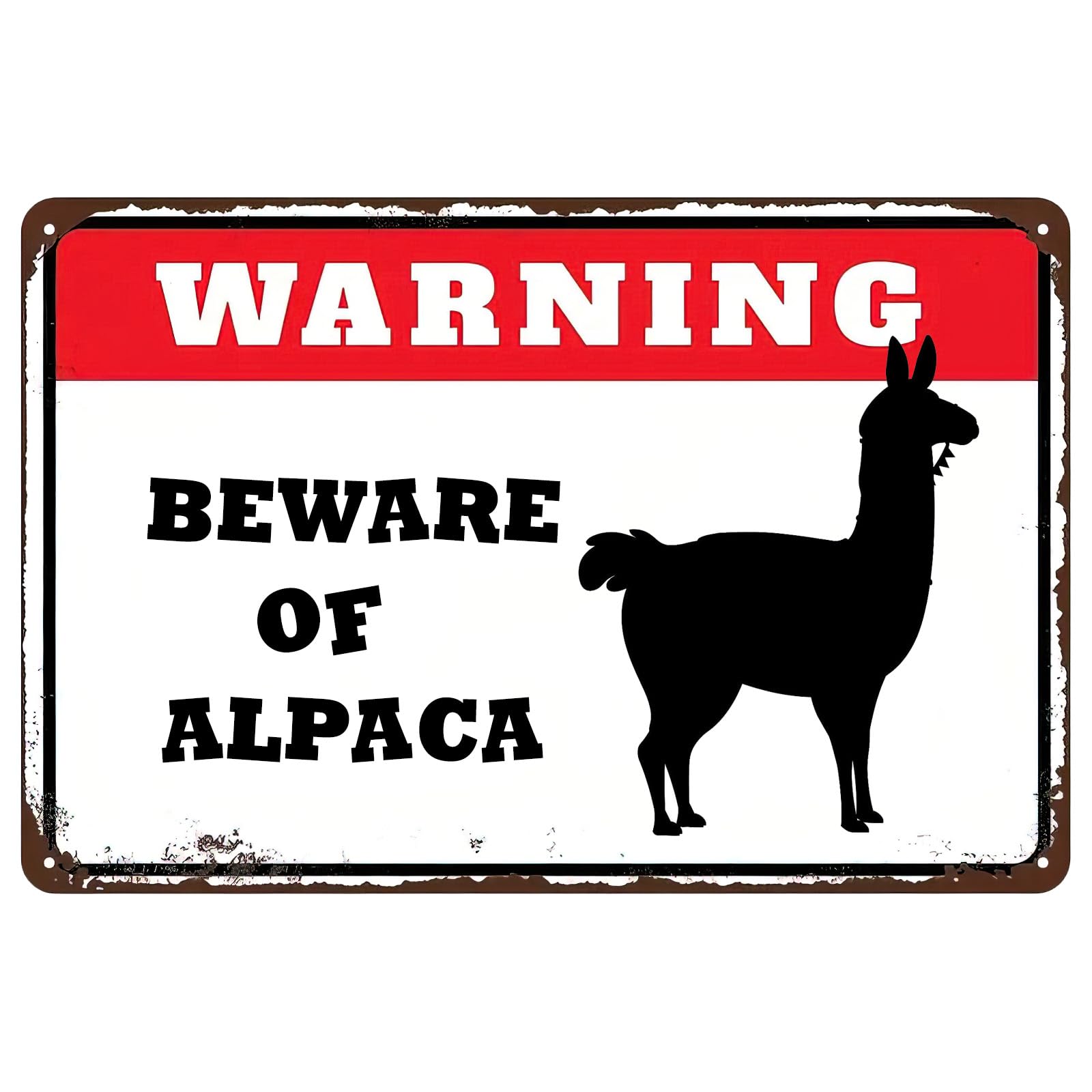 Cute Alpaca Warning Vintage Metal Sign Funny Animal Theme Retro Wall Decor Plaque for Home Yard Fence Space 8x12 Inch